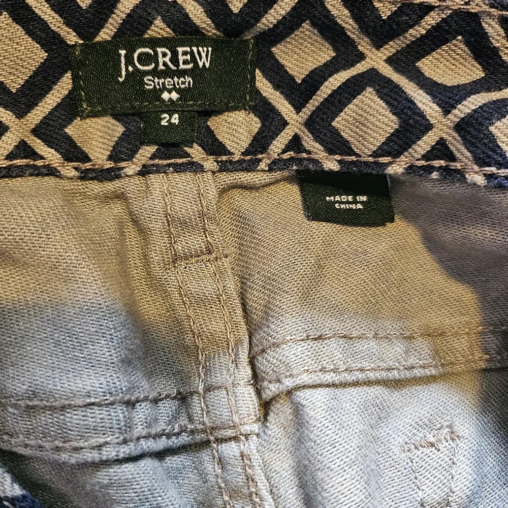 J. Crew Navy & Taupe Geometric Diamond Print Low Rise Stretch Skinny Jeans